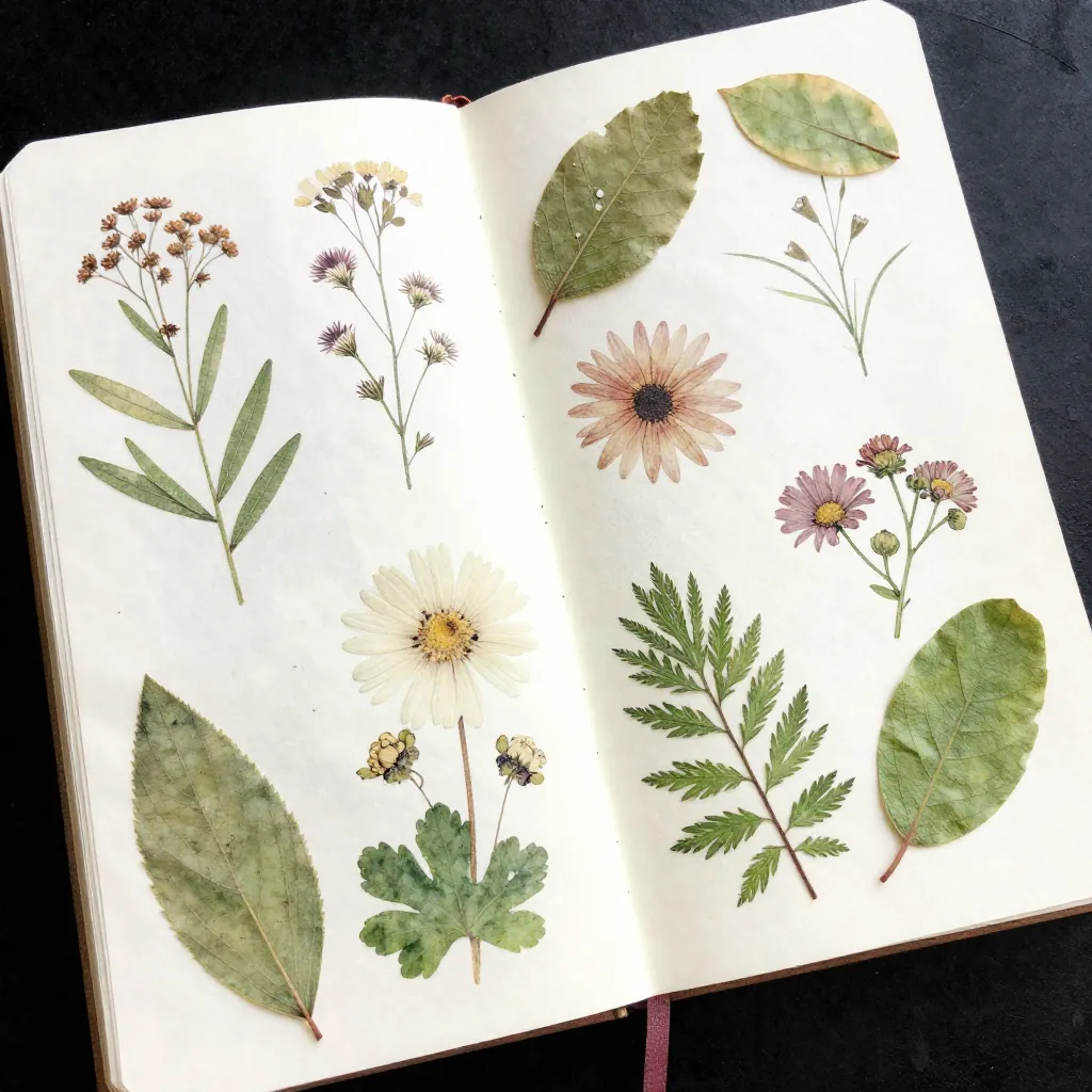 Art journal pages with botanical sketches